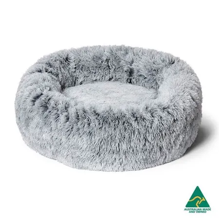 Snooza Faux Fur Cuddler Dog Basket Grey Large 90x90x24cm