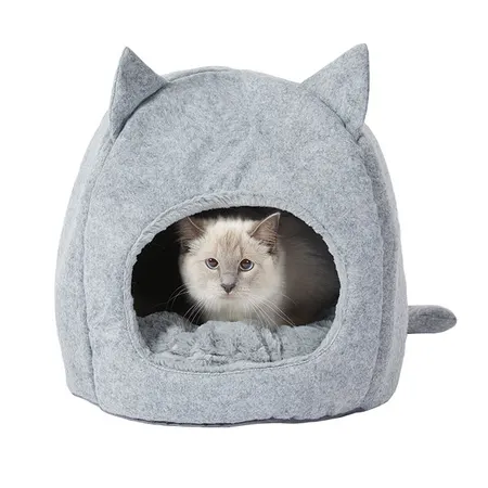 All Day Felt Cat Igloo With Ears Grey 40x40cm