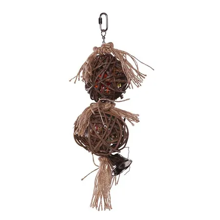 Kazoo 2 Stacked Wicker Ball With Bell Bird Toy Medium